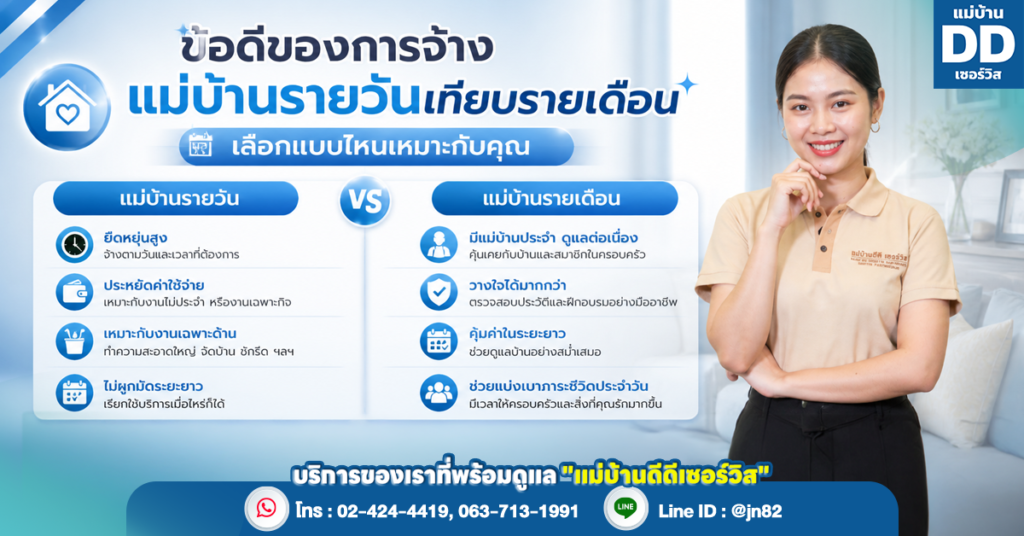 ข้อดีของการจ้างแม่บ้านรายวันเทียบรายเดือน เลือกแบบไหนเหมาะกับคุณ