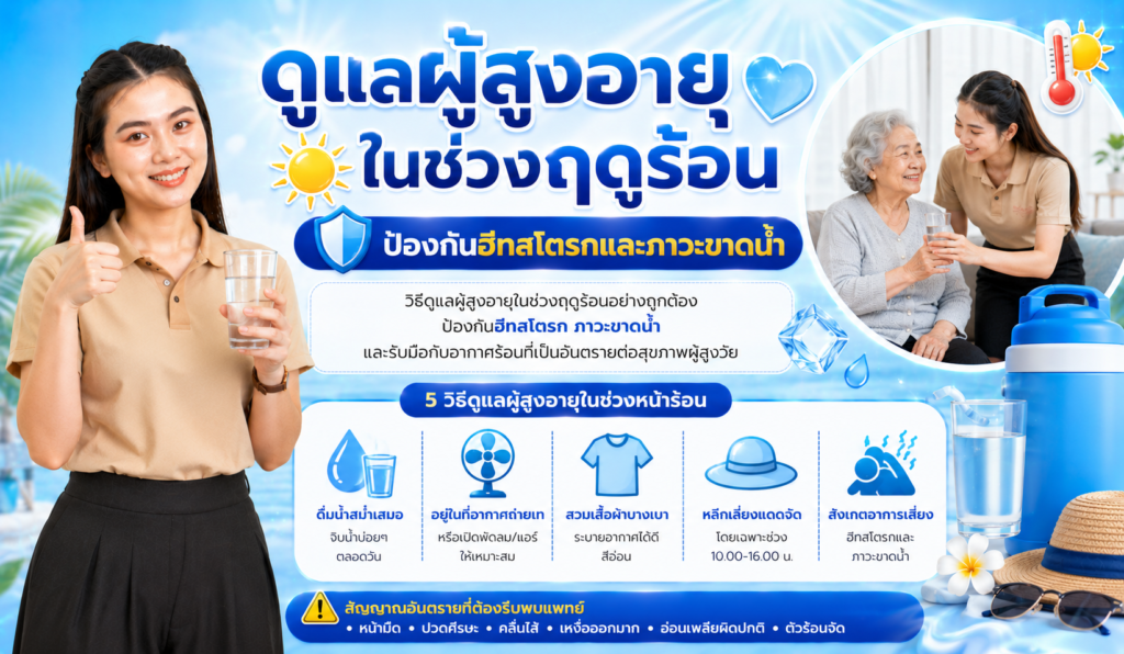 ดูแลผู้สูงอายุในช่วงฤดูร้อน ป้องกันฮีทสโตรกและภาวะขาดน้ำ