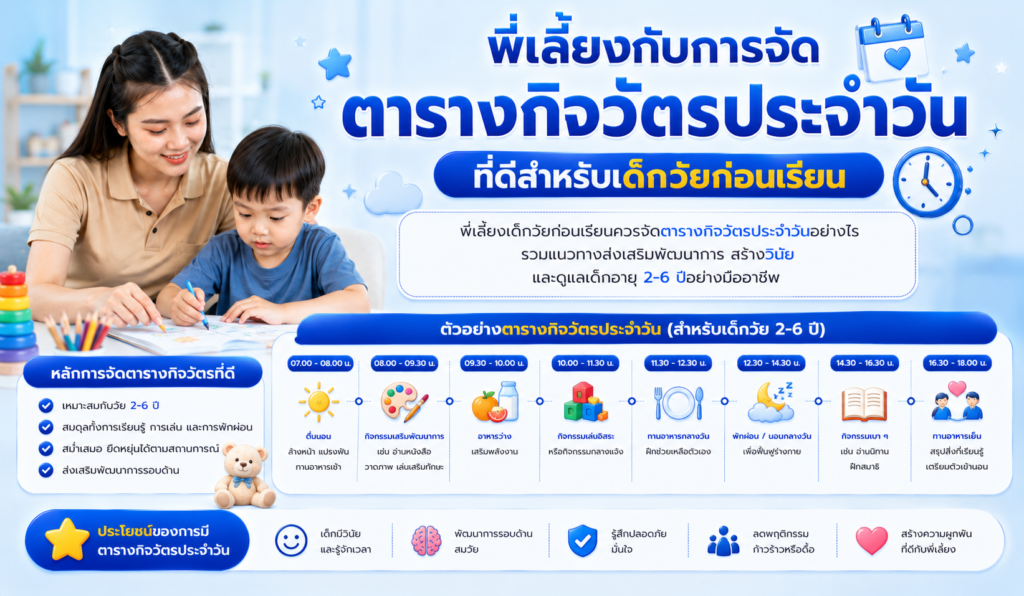 พี่เลี้ยงกับการจัดตารางกิจวัตรประจำวันที่ดีสำหรับเด็กวัยก่อนเรียน