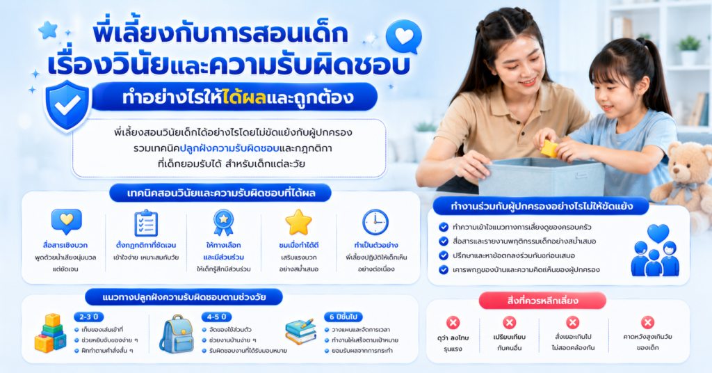 พี่เลี้ยงกับการสอนเด็กเรื่องวินัยและความรับผิดชอบ ทำอย่างไรให้ได้ผลและถูกต้อง