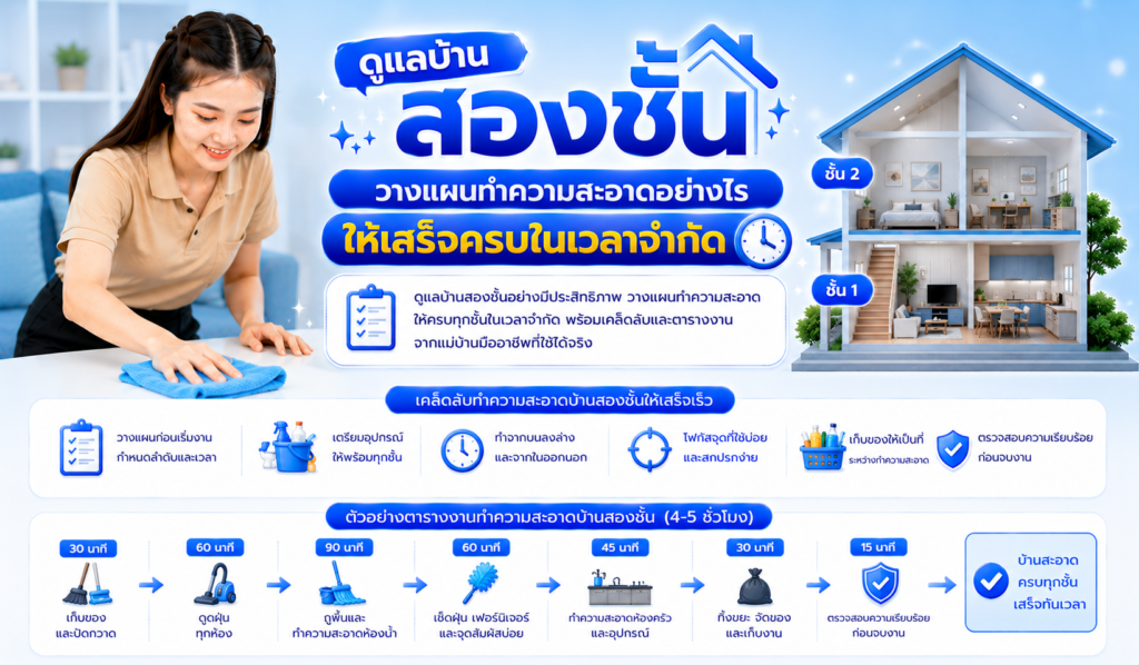 ดูแลบ้านสองชั้น วางแผนทำความสะอาดอย่างไรให้เสร็จครบในเวลาจำกัด