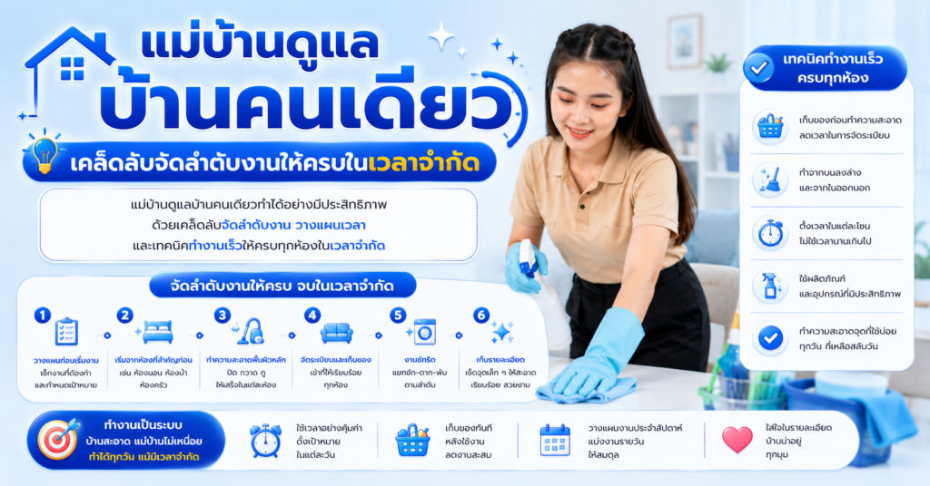 แม่บ้านดูแลบ้านคนเดียว เคล็ดลับจัดลำดับงานให้ครบในเวลาจำกัด