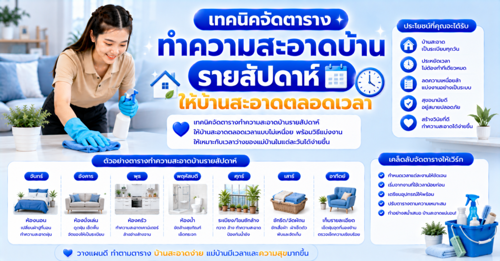 เทคนิคจัดตารางทำความสะอาดบ้านรายสัปดาห์ ให้บ้านสะอาดตลอดเวลา
